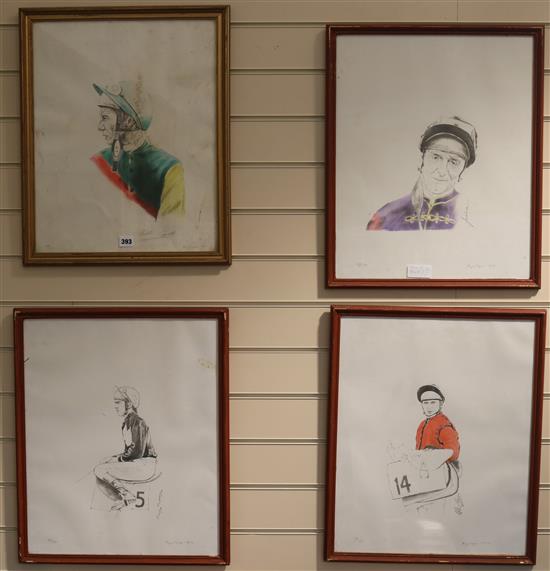 Four Bryan Organ limited edition jockey prints 49 x 39cm